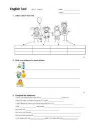 English worksheet: test yw Unit 1