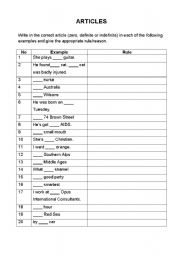 English worksheet: Articles