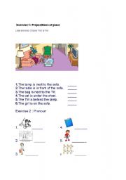English worksheet: Preposition of place and pronoun