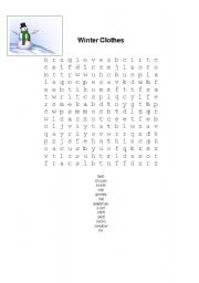 English worksheet: Winter Clothing Word search