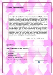 English Worksheet: Love (reading  4 pages)