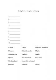 English worksheet: Provinces Quiz with word list (recognition and copying)