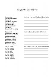 English Worksheet: Are you? Can you? Do you?