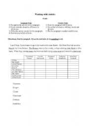 English worksheet: Working with Articles