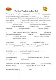 English Worksheet: Thanksgiving Day Meal Madlib