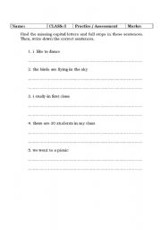English worksheet: Capital letter and full stop