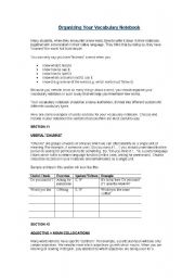 English worksheet: vocabulary organisation tips