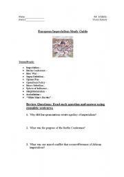 English Worksheet: Imperialism Study Guide: High School World History