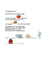 English Worksheet: Thanksgiving poem