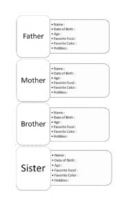 English Worksheet: My family data