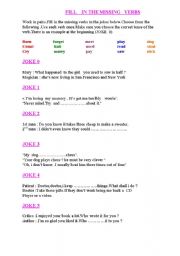 English worksheet: Fill in the missing verbs 