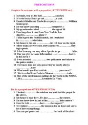 English Worksheet: PREPOSITONS