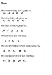 English Worksheet: Family members ages