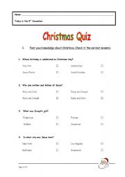 Christmas quiz worksheets