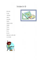 English worksheet: School subjects