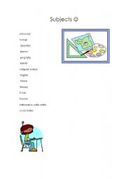 English Worksheet: School subjects