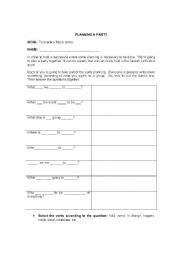English Worksheet: PLANNING A PARTY