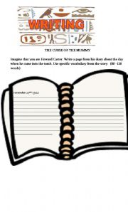 English worksheet: THE CURSE OF THE MUMMY- PART 2-WRITING PAPER