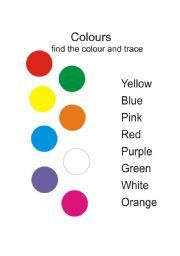 English worksheet: find the colour and trace