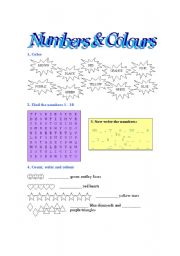 English worksheet: Numbers & Colours