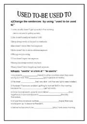 English Worksheet: USED TO-BE USED TO