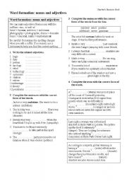English Worksheet: word formation, noun to adjective