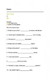 English Worksheet: Its or Its