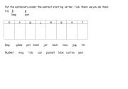 English Worksheet: Containers-Put containers under the correct initial letter