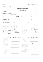 English Worksheet: Class objects worksheet