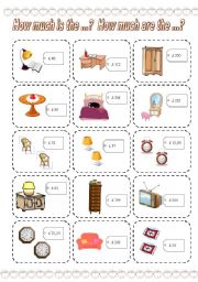 English Worksheet: How much is the ...? How much are the ...? GAME (5) (3 PAGES)