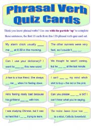 English Worksheet: Phrasal Verb Quiz Cards