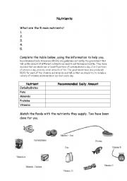 English worksheet: Food Nutrients Worksheet