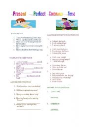 English Worksheet: Present Perfect Continuous Tense Worksheet