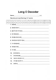 English worksheet: Long O Decoder