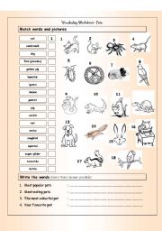 English Worksheet: Vocabulary Matching Worksheet - PETS