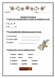 English Worksheet: spelling worksheet