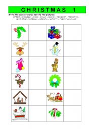 English Worksheet: Christmas vocabulary worksheet 1/2