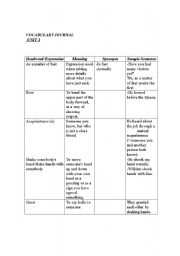 English worksheet: Vocabulary Journal