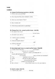 English Worksheet: Smple past and present perfect tense exam