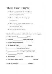 English Worksheet: There, Theyre, Their