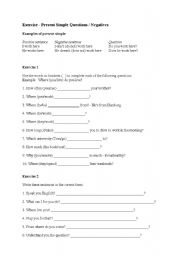 English worksheet: Practice Simple Questions and Negative Sentences