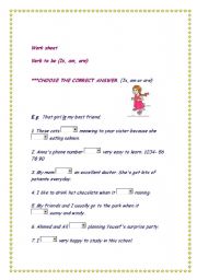 English worksheet: verb to be