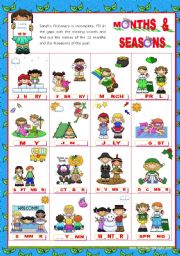 English Worksheet: Months of the Year Set (2)  + Seasons: Completing the Pictionary with the missing vowels