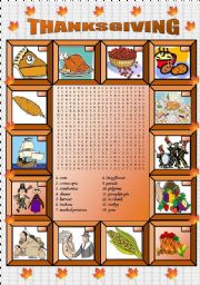 Thanksgiving vocabulary and wordsearch