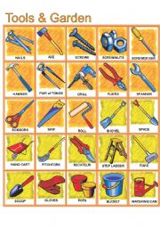 English Worksheet: hardware and gardens tools pictionary