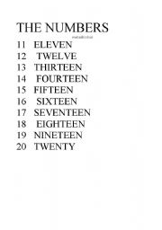 English worksheet: the numbers