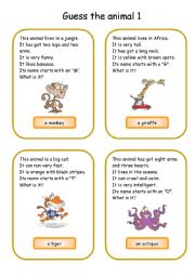 English Worksheet: Animals card game 1