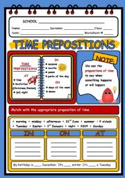 TIME PREPOSITIONS - 2 PAGES