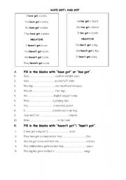 English Worksheet: HAVE GOT HAS GOT HAVENT GOT HASNT GOT