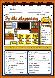 IN THE CLASSROOM - PLACE PREPOSITIONS